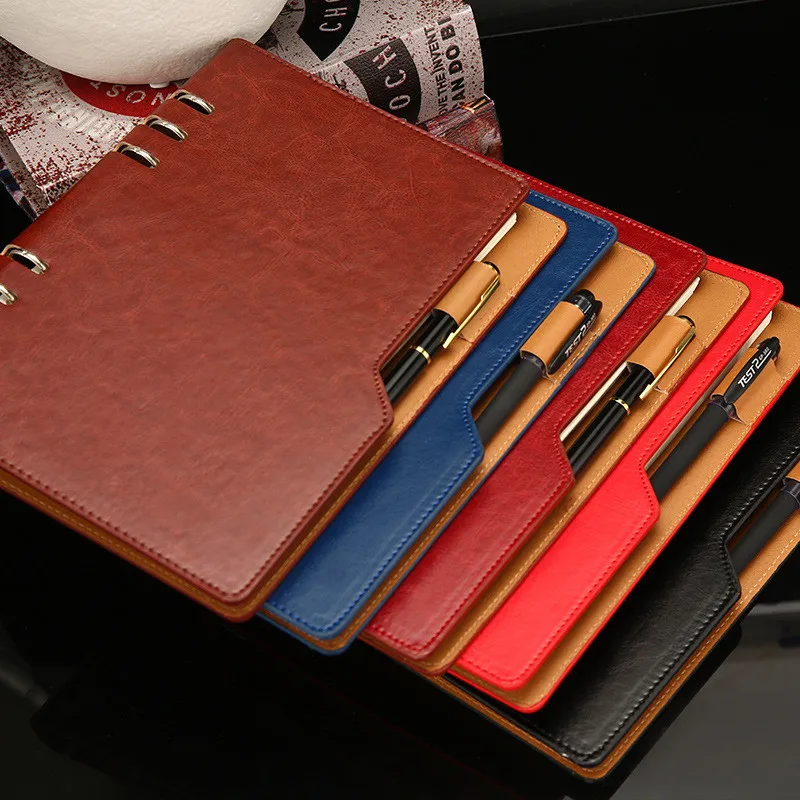 leather cover loose leaf binder notebook para escritorio planejador de negocios diario do estudante a5 escrita memo notepad 100 folhas pu 01