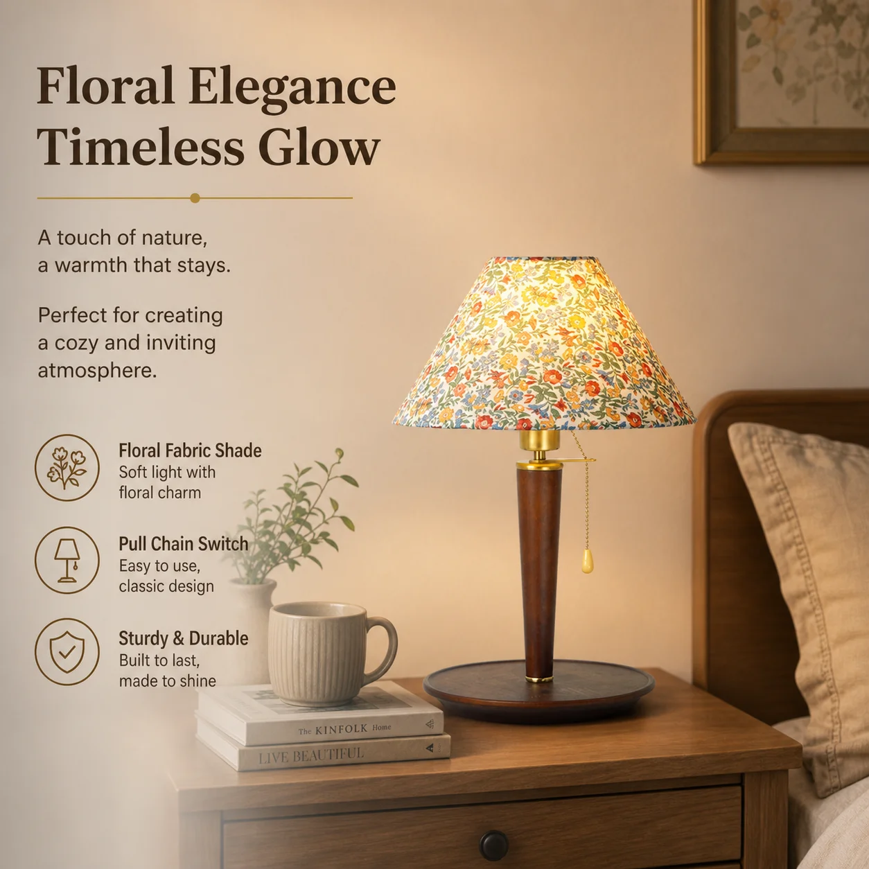 WWPPU Retro Fabric Table Lamp, LED Light Source, Bedside Decor Atmosphere Lamp, Standard Power Cord Accessory, Without Induction