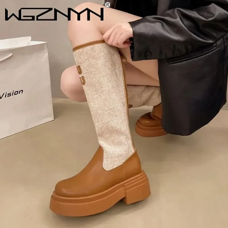 Winter Women Comfortable Non-slip Women's Boots High-looking Women Thick-soled Color-blocked Fashion Brand Goth Boot Botas Mujer