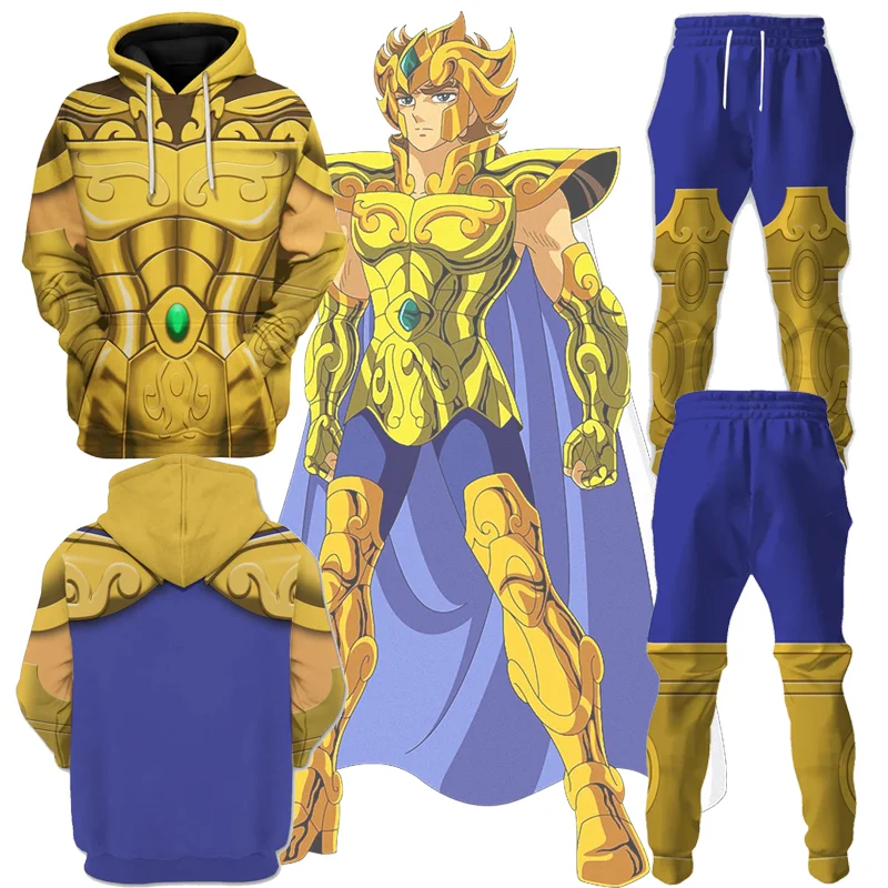Popular Saint Seiya Leo Aiolia Cosplay Hoodies Pants Suit 3D Pegasus Print Anime Sweatshirt 2pcs Set Men Women Tracksuit Outfits