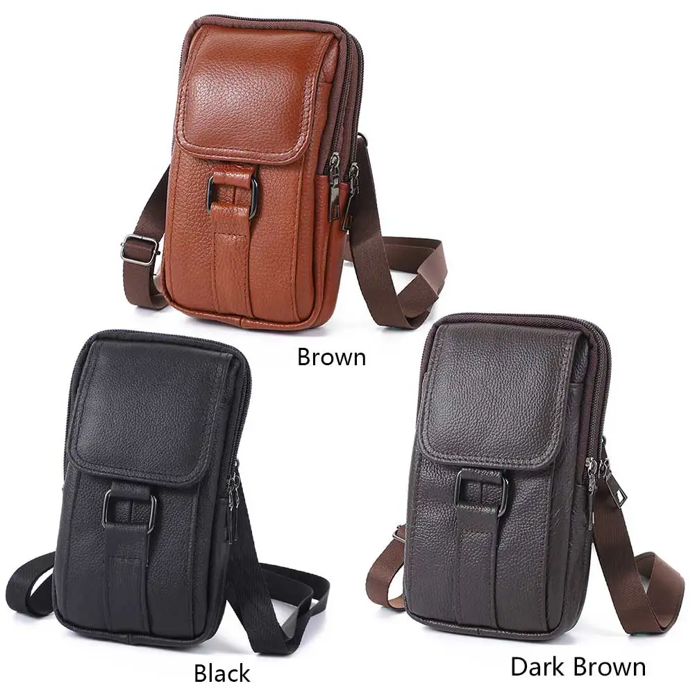 Bolsas mensageiro portáteis para homens, bolsa de couro de vaca, bolsa simples, bolsos múltiplos, casual, esporte ao ar livre, na moda