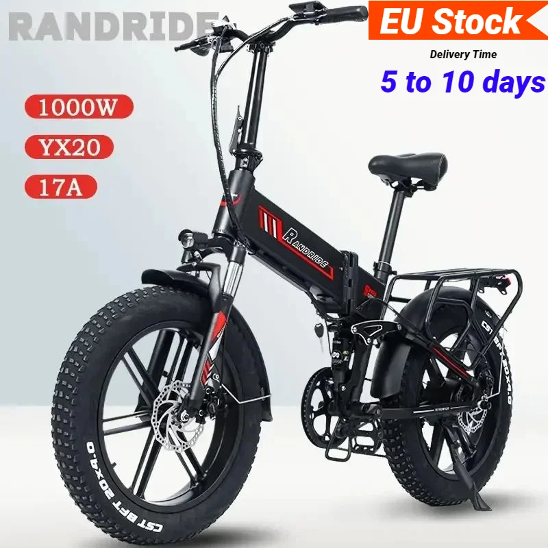 EU Stock 20 Inch Folding Fat Tire Electric Bicycle Adult 2 Seats 1000W 48V 17AH Removable Lithium Battery Electric Bike for Man