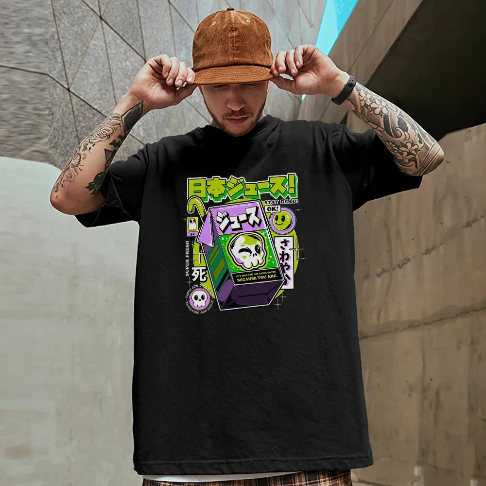 Y2kShort Sleeves T ShirtSkull Poison The Last Drink in The Night Mans Creative Vintage Tops Casual Trend Pure Cotton Clothes