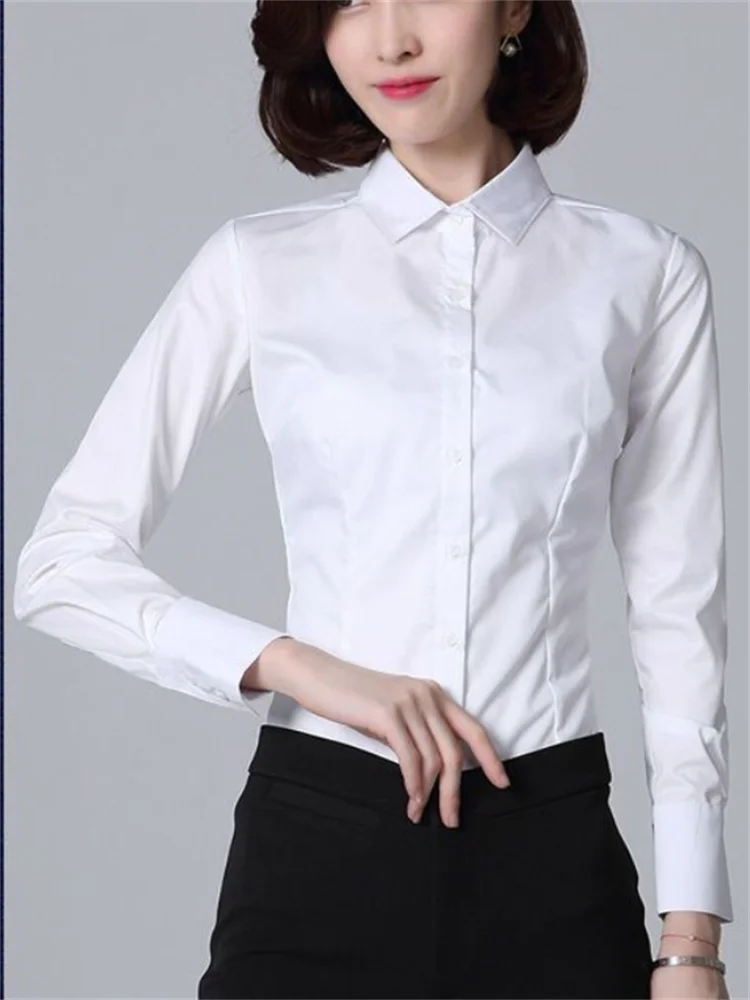 

Office Ladies Blouses Business Shirt Solid Color Cardigan Top Casual Professional Women's Shirt Basic Button Up Feminine Blouse