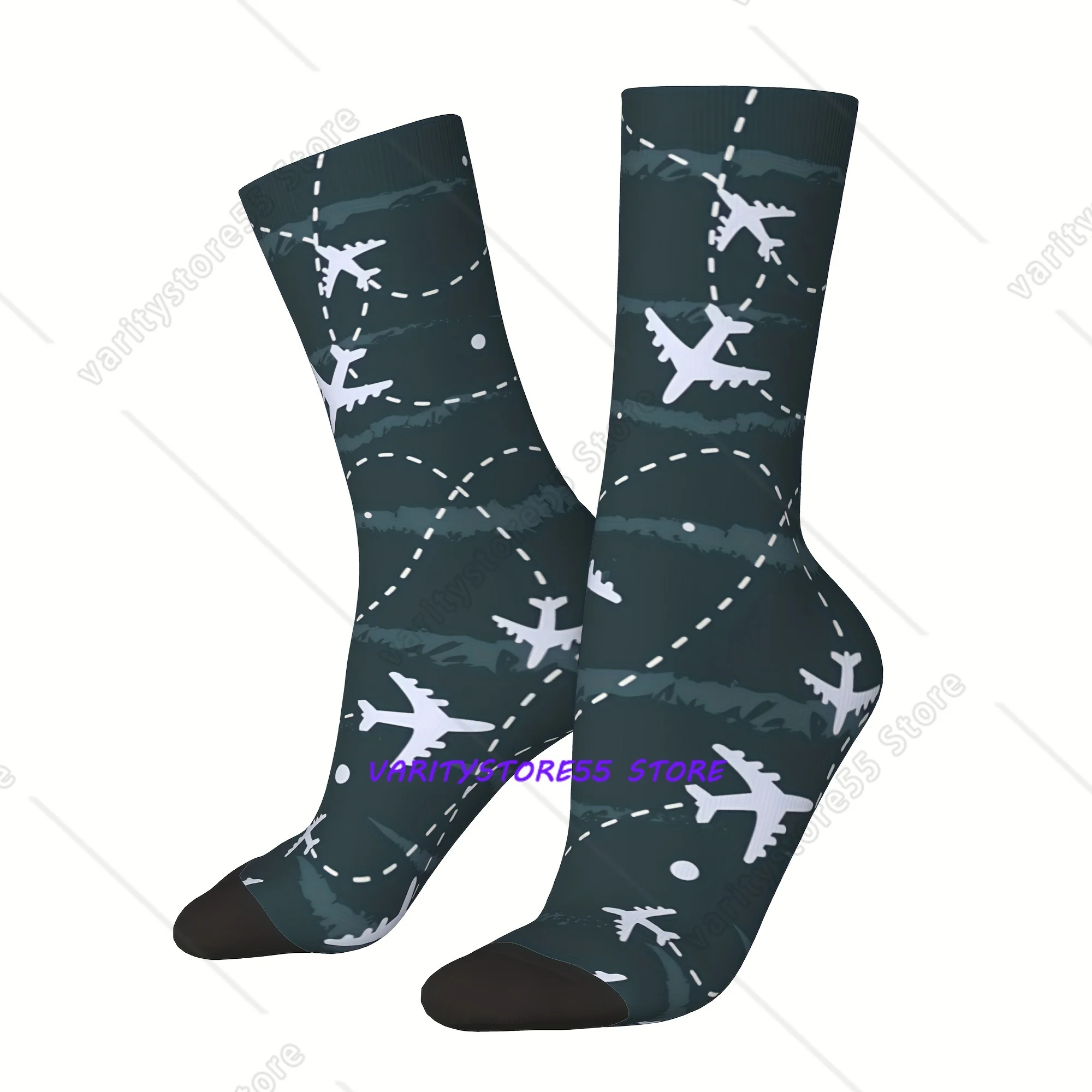 3D Digital Print Vintage Airplane Harajuku Hip-Hop Casual Pattern Crew Socks Gift