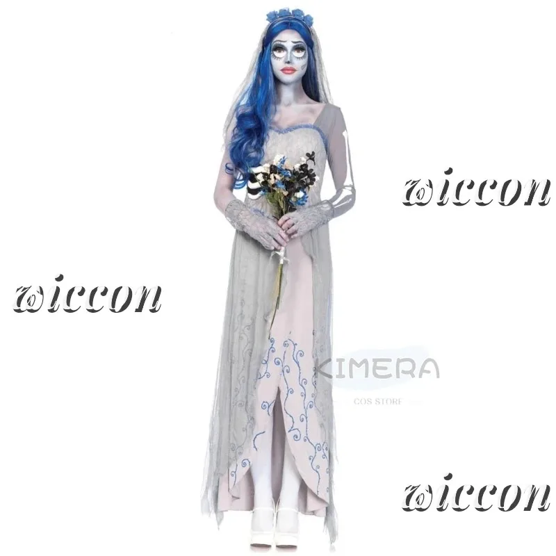 

a7d@Dress for Female Devil Cosplay Party Devil Corpse Bride Costumes Wig Halloween Women Scary Vampire Costume Clothes Witch Dre