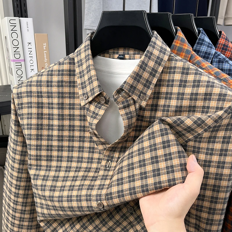 Checkered Shirt Men's Long Sleeved Checkered Button Autumn New Style Loose Collared Business Casual Shirt Cardigan Top