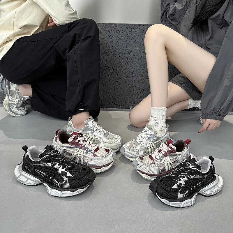 

Women's Thick Sole Dad Shoes Autumn New Style Casual Lightweight Anti-slip Sports Sneakers Fashionable Princess Style round Toe