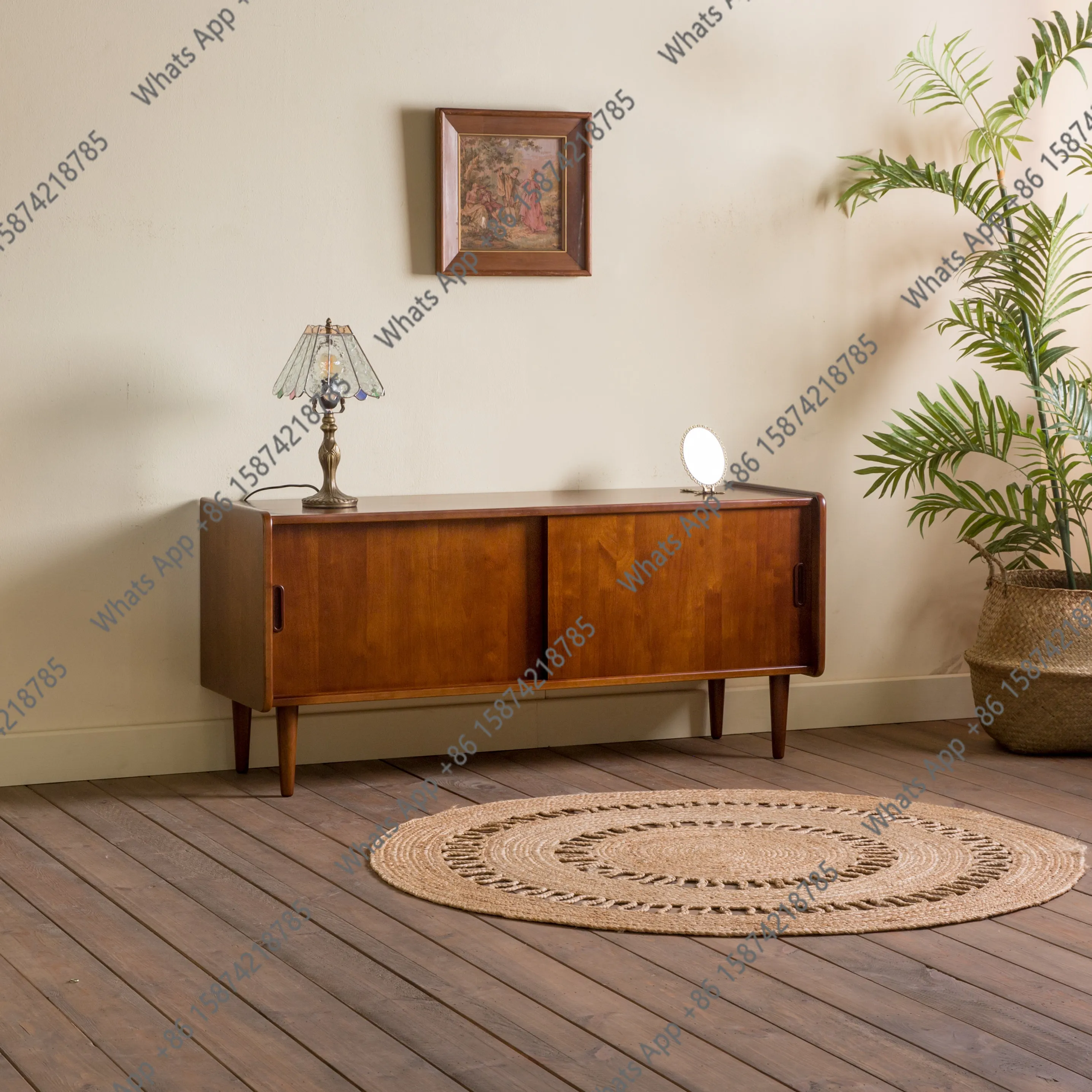 solid wood TV cabinet, small apartment audio-visual cabinet, 1.2m floor-to-ceiling cabinet, walnut living room combination