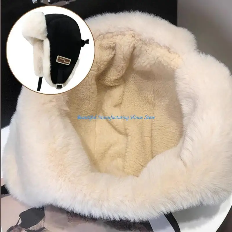 E56A Vintage Trapper Hat Warm Plush Ear Flap Hat for Women and Girl Winter Daily Use