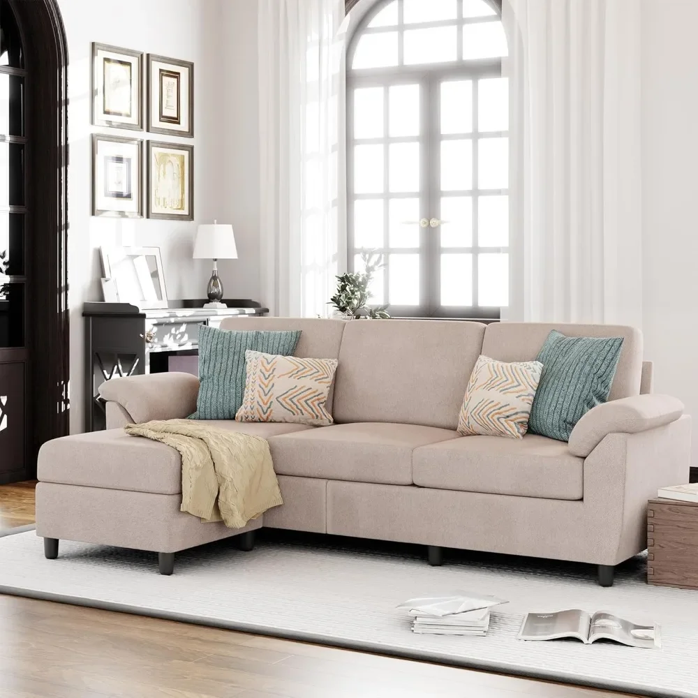 

79" Convertible Sectional Sofa Couch, 3 Seat L Shaped Sofa with Removable Pillows Linen Fabric Small Couch