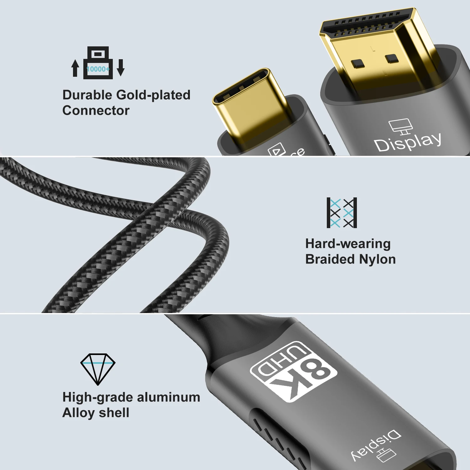 8K@60Hz USB C to HDMI Adapter  Type C to HDMI 2.1 Cable Compatible for Thunderbolt 3/4 MacBook Pro/Air, iPad, iMac