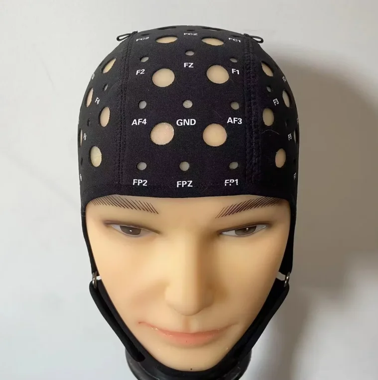 64-Lead EEG Machine Electrode Cap Rubber Sandwich Thickened Transcranial Positioning Cap Customizable Brain Machine Interface