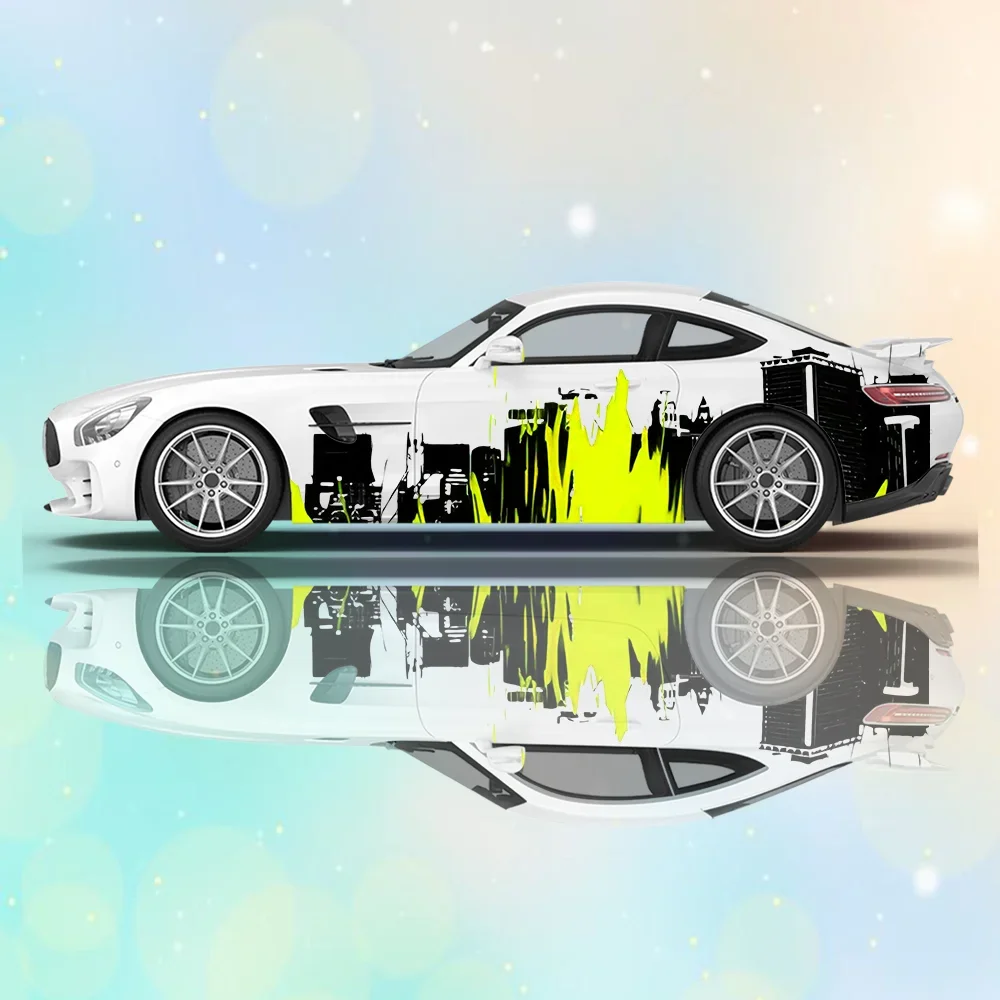 

Городской силуэт, цветные блоки, автомобильные виниловые обертки, самоклеящаяся наклейка из ПВХ, подходит для грузовиков, внедорожников, декор, автоаксессуары, подарок