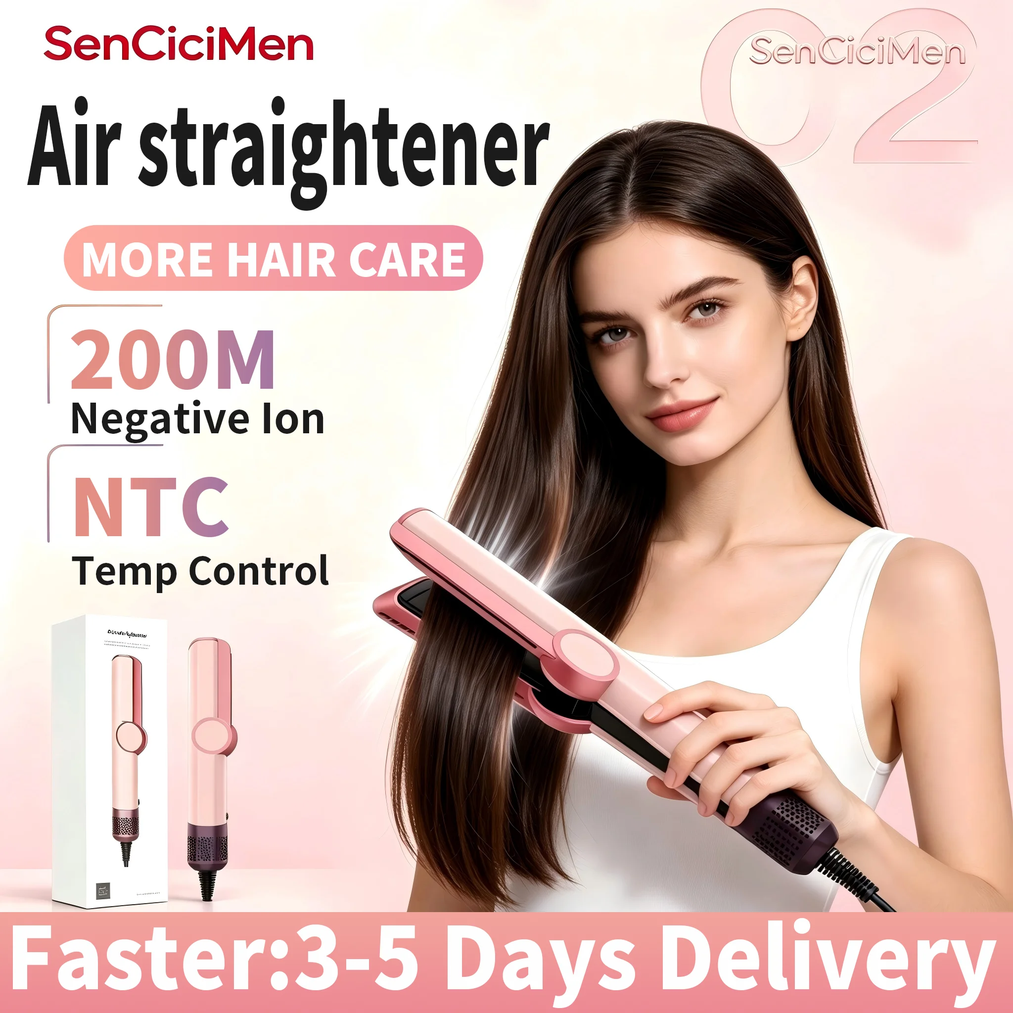 Image of SenCiciMen 2-in-1 Airflow-Styler zum Glätten & Trocknen mit einem Gerät, Haarglätter, schnell aufheizendes Glätteisen, beste professionelle Haarglättgeräte zur Feuchtigkeits- und Glanzpflege, Geschenk