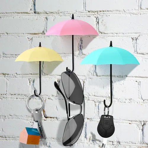 Fer Home Decorative Umbrella Hanger 4'lü Set Adhesive Practical Jewelry Key Hanger Key Chain Strap