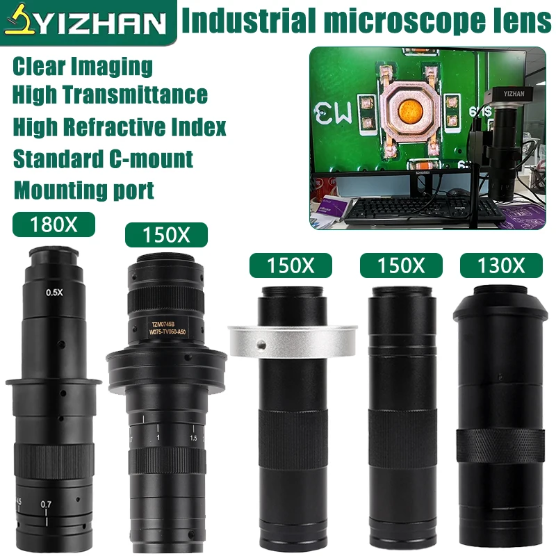

YIZHAN Adjustable HD Microscope Lens 215X 180X 150X 130X Zoom C Mount Lens Magnification Industrial Digital Microscope Head Used