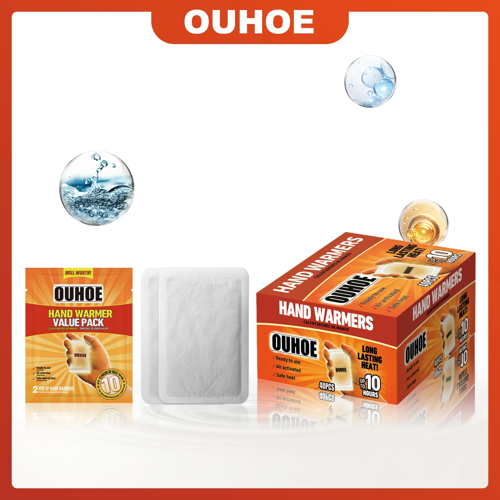 

OUHOE 40 шт./кор. грелки для рук, быстрый нагрев, долговечный, теплый, легкий, легко носить с собой, дышащий дизайн, даже нагрев