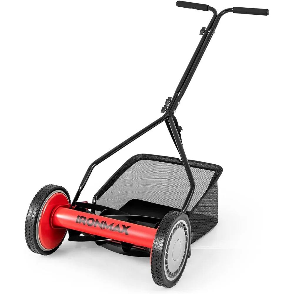 جزازة العشب اليدوية، قاطعة عشب لاسلكية 14 بوصة 5 شفرات مع حقيبة تجميع العشب القابلة للإزالة سعة 7 جالون، قابلة للتعديل #1