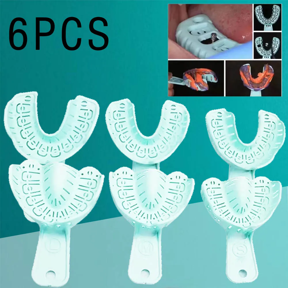 

6Pcs Dental Impression Set Plastic Tray S/M/L Dental Implant Tray Full Mouth Removable Partial Mold Tray Easy To Fold