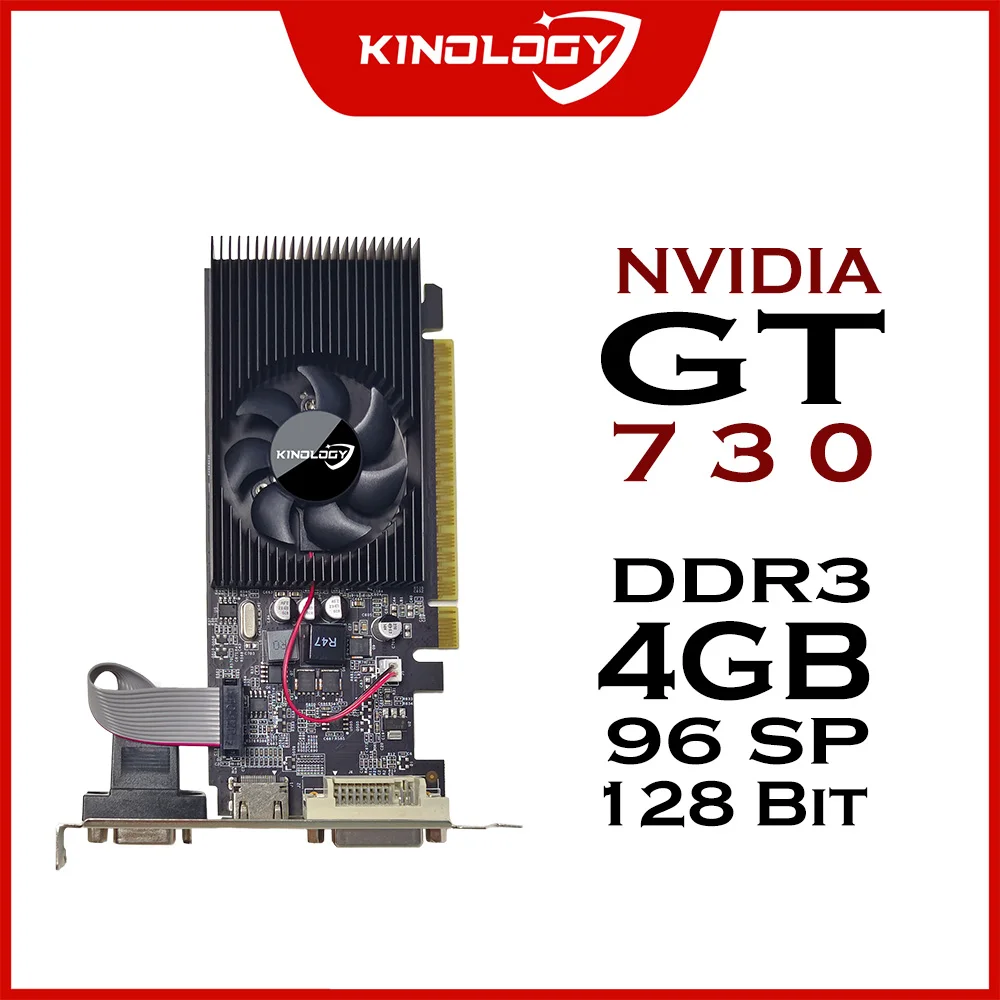 Placa gráfica Kinology GT730 4GB DDR3 128Bit com porta HDMI VGA DVI PCI-E2.0X16 Placa de vídeo gráfica de computador para escritório/casa