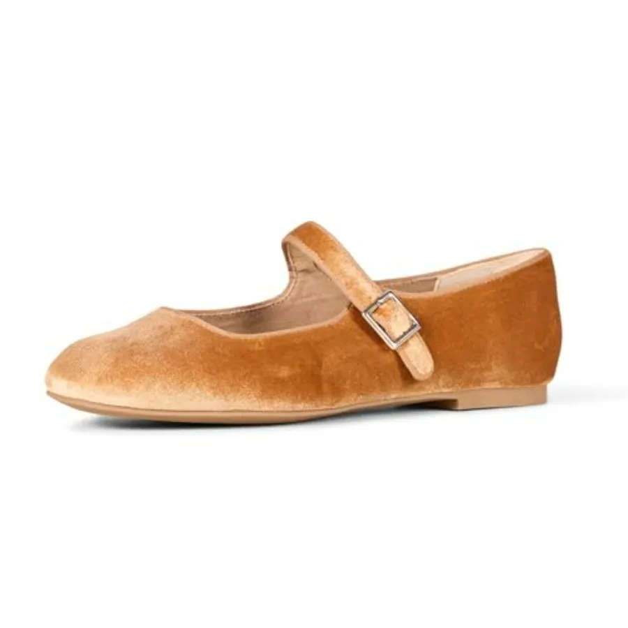

Women's Velvet Mary Jane Ballet Flat with Buckle Strap