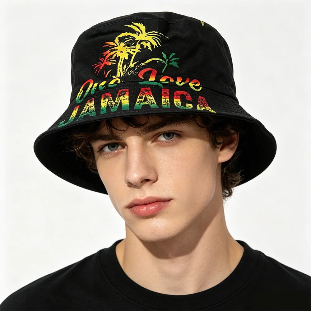 Flagicts 100% Polyester Free Size One Love Jamaica Bucket Caps hat