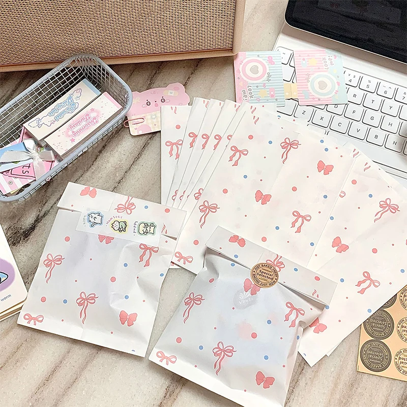 50 Stück 12 x 17 cm niedliche Fotokarten, Schmuckverpackung, rosa Schleife, Herz-Papiertüten für handgefertigte Bastelarbeiten, Geschenkverpackung, Aufbewahrungsbeutel