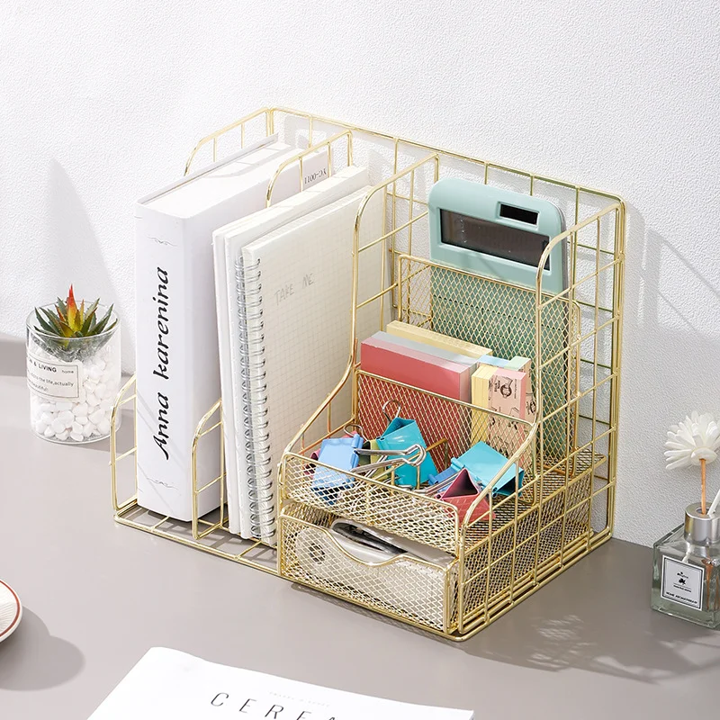 Imagem -03 - Multifuncional Rose Gold Magazine Holder Compartimentos Diferentes Documentos Storage Holder File Organizer Book Holder