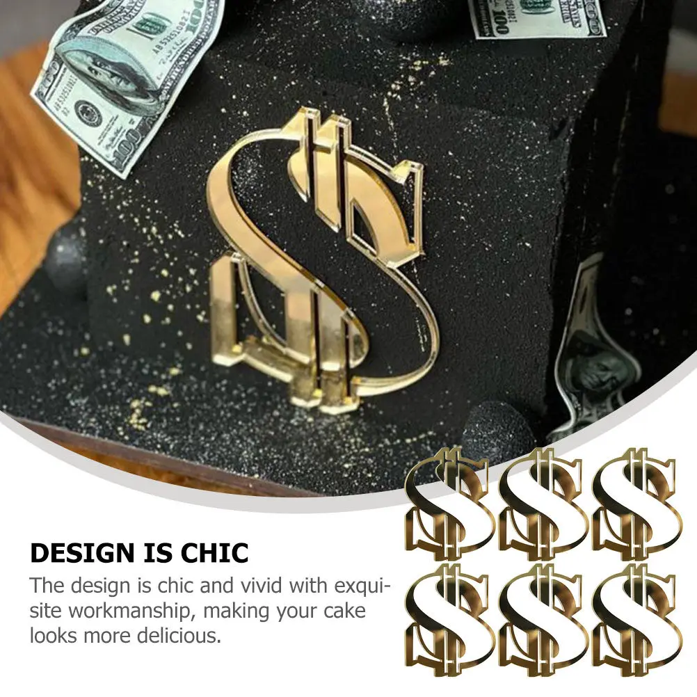 Dollar Sign Cupcake Picks 6pcs Acrylic Cake Toppers for Birthday Wedding Baby Shower Party Dessert Decoration