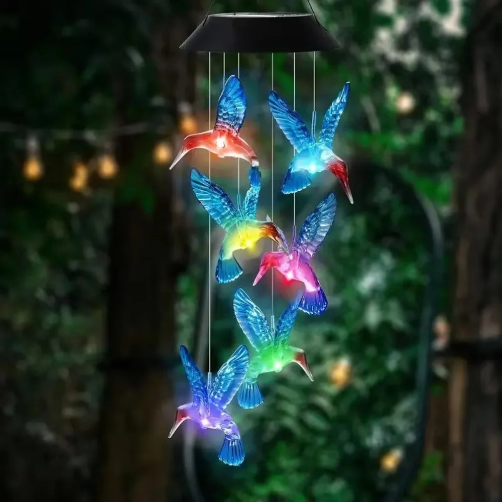 

Portable Cute Hummingbird Wind Chimes Plastic Blue Green Solar Lighting Lamp Solar Power Generation Outdoor Wind Chimes