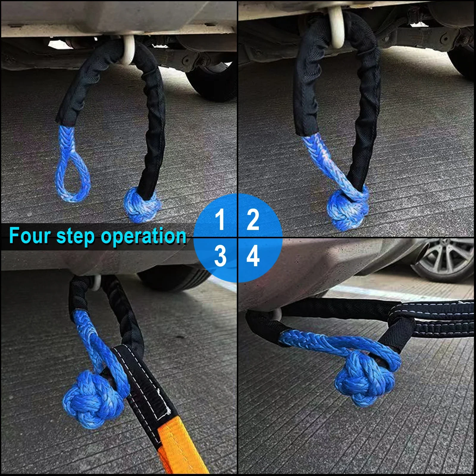 1pcs 38000lbs Trailer Pull Soft Shackle Synthetic Rope Off-Road Recovery Tow Strap Snatch Block ATV UTV For Car Broke Down