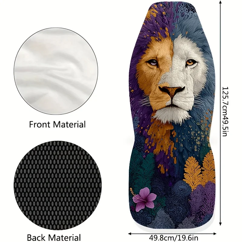 A Set Of Two Bohemian Style Dual-Color Lion Head Printed Universal Car Seat Covers, Easy To Clean And Suitable For Both Men And