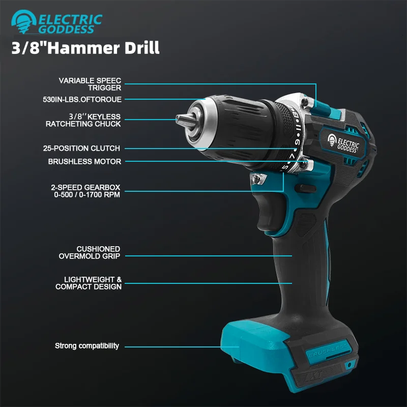 10mm 1700RPM Torque Brushless Electric Drill Cordless Electric Screwdriver Power Tool For Makita 18V Battery Pin