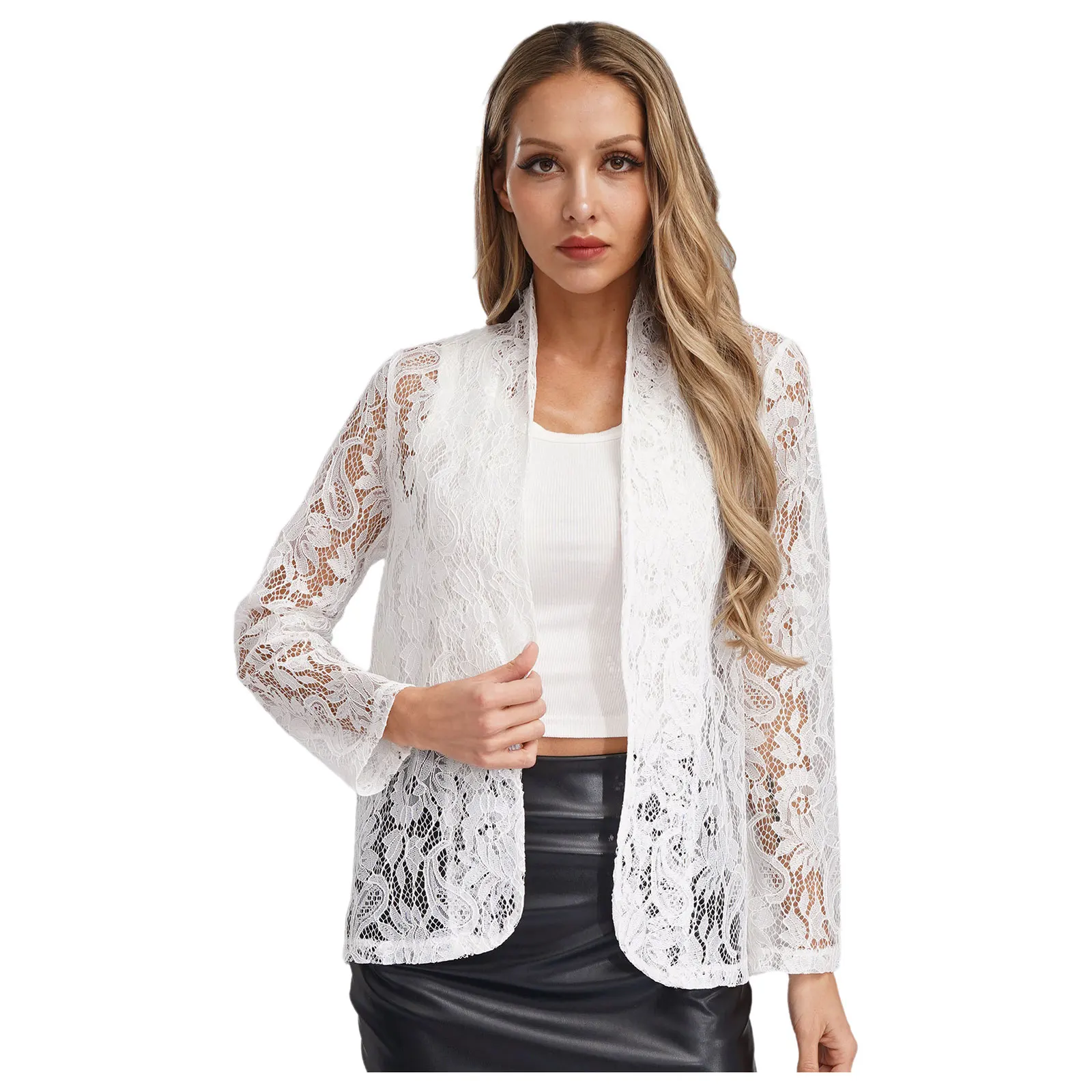 Elegant Women's Bolero Half Sleeve Ruffle Floral Lace Shrug Bridal Shawls Cardigan for Beach Party Dress Wedding Evening Wraps image 5