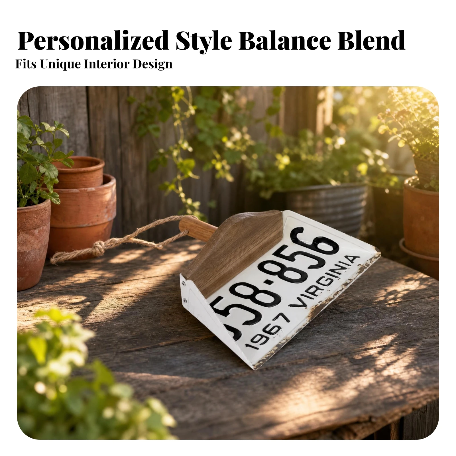House Decoration Rusted Edges Metal Wall Decor Wooden Handle Dustpan Wall Hanging Rope Loop