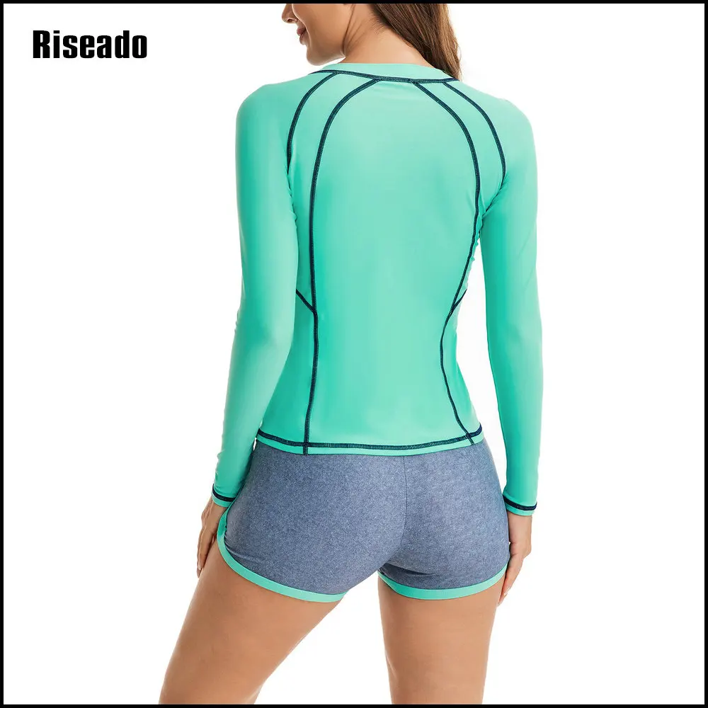 Womens Two Piece Long Sleeve Rash Guard UPF 50+ UV Sun Protection Swimsuit Surfing Suit with Boyshort