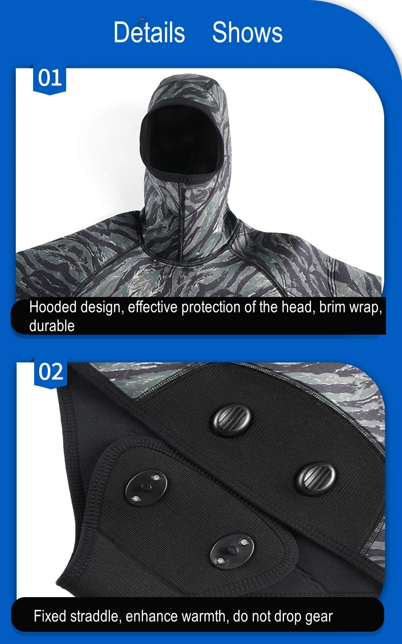 1.5/3/3/5MM Scuba 2-Piece Camouflage Open Cell Neoprene Spearfishing Kayaking Wetsuit Hood Keep Warm Snorkeling Swim Diving Suit