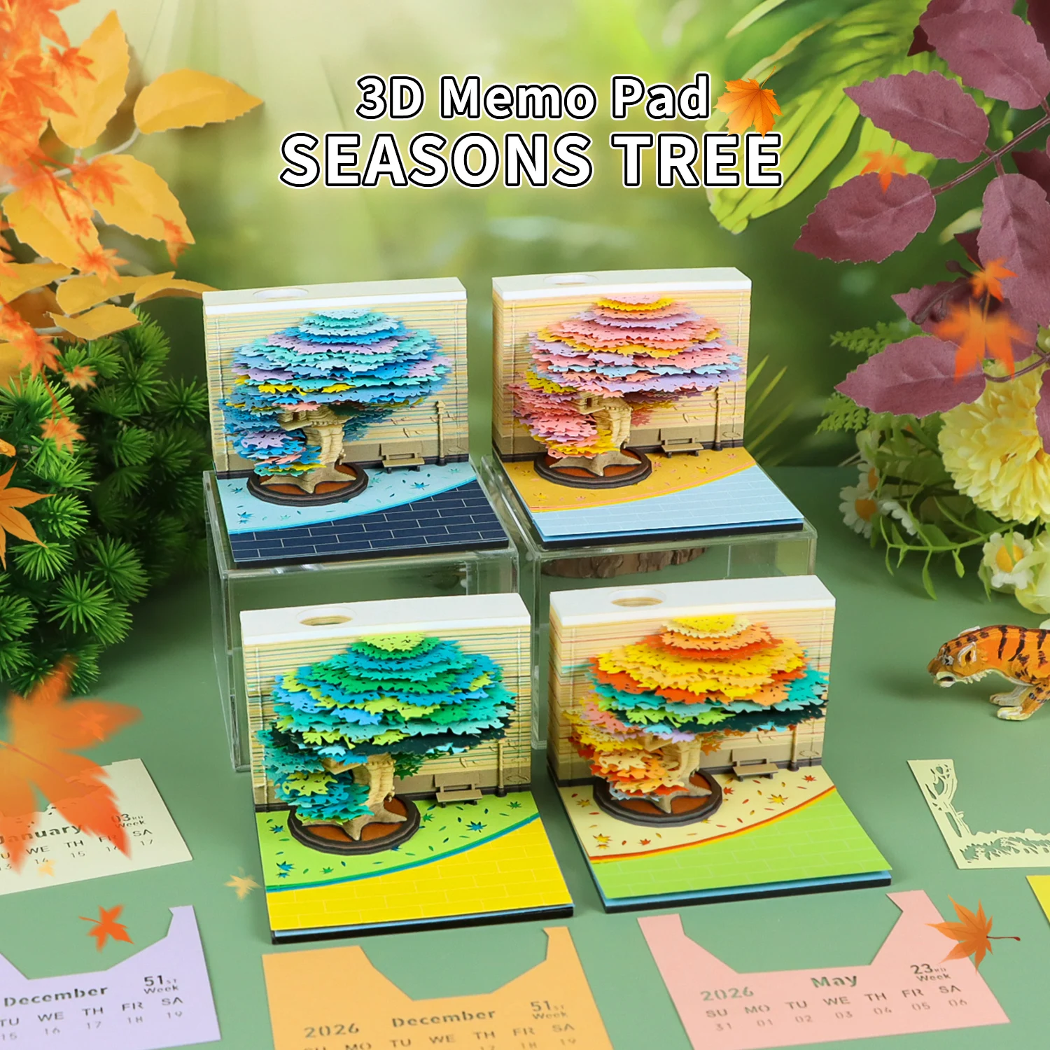 2026 New Creative 4-Color - 3D Paper Carving Desk Calendar Tear-off Art Notebook for Home Office Desktop Decor & Daily Use