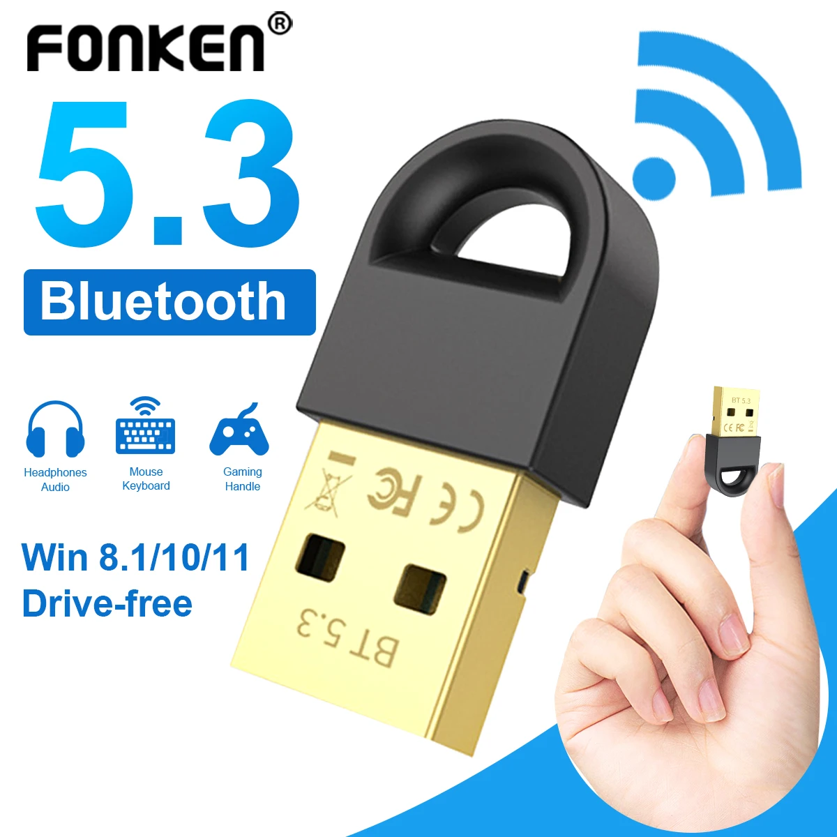 

FONKEN USB 5.3 5.0 Bluetooth Adapter Transmitter and Receiver for PC Speaker Wireless Headphone Mouse Keyboard USB Dongle