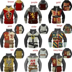 Men's Fashion 3D Print Cosplay Pullover Hoodies Retro Style Knight Armor Pattern Hoodies Cool Hooded Sweatshirts Sweatshirt Tops