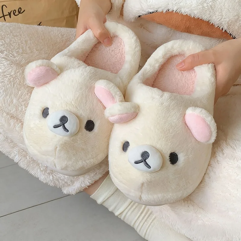 Rilakkuma Baumwollpantoffeln Unisex Winter Indoor Outdoor Tragbar Rutschfest Warme Baumwollschuhe Niedliches Design für Männer und Frauen