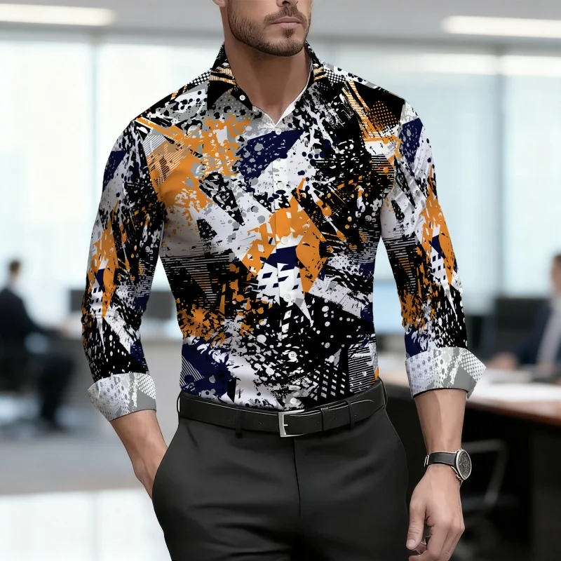 Men's Shirt Street Art Style Men's Long Sleeve Shirt Digital Printed Non Ironing Shirt Trendy Casual High Quality Shirt XS-6XL