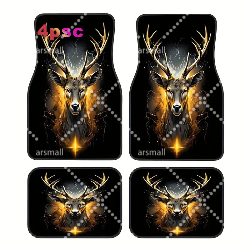 Set Of 4, Featuring Elegant Deer Designs, Themed Car Floor Mats, Universal, Pet-Friendly Interior Additions, Designed For Both F