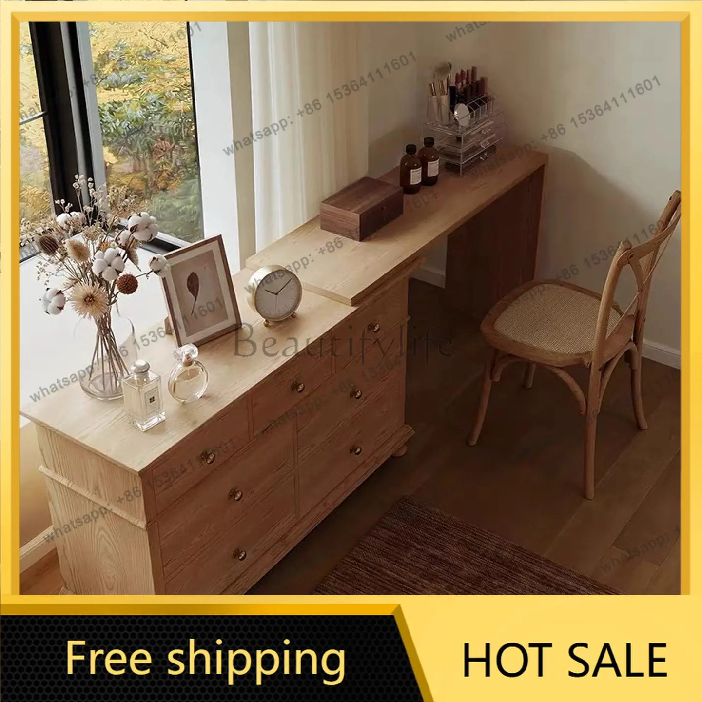 Factory Direct French retro solid wood dresser chest cabinet integrated log wind bedroom storage makeup table