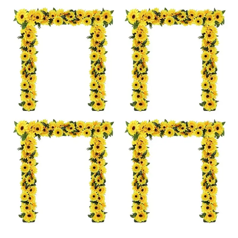 SEWS-8Pcs Sunflower Garland Artificial Flowers Vine Fake Silk Sun Flowers Hanging Vines For Balcony Garden Wedding Decoration