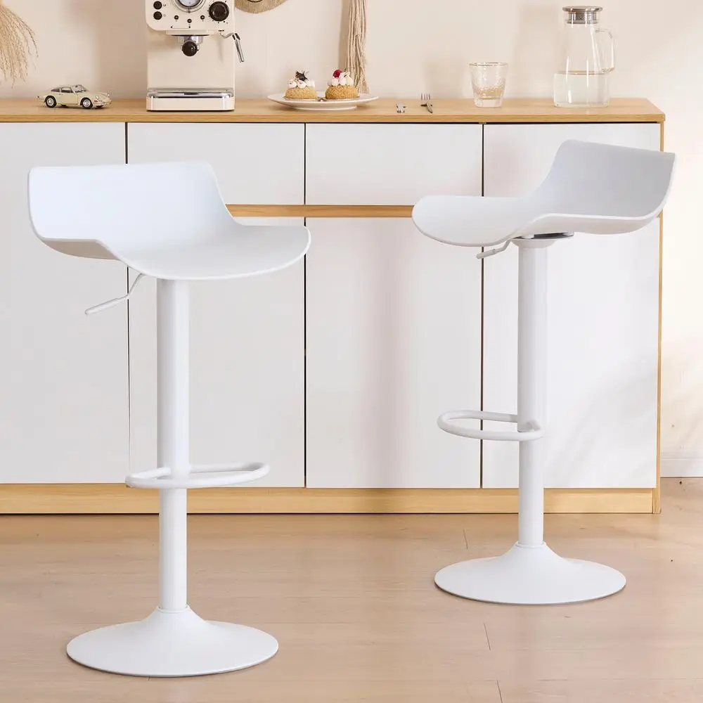 

White Adjustable Height Bar Stools Set of 2 Plastic Swivel Barstool with Low Back Modern Kitchen Counter Island Bar Chairs for