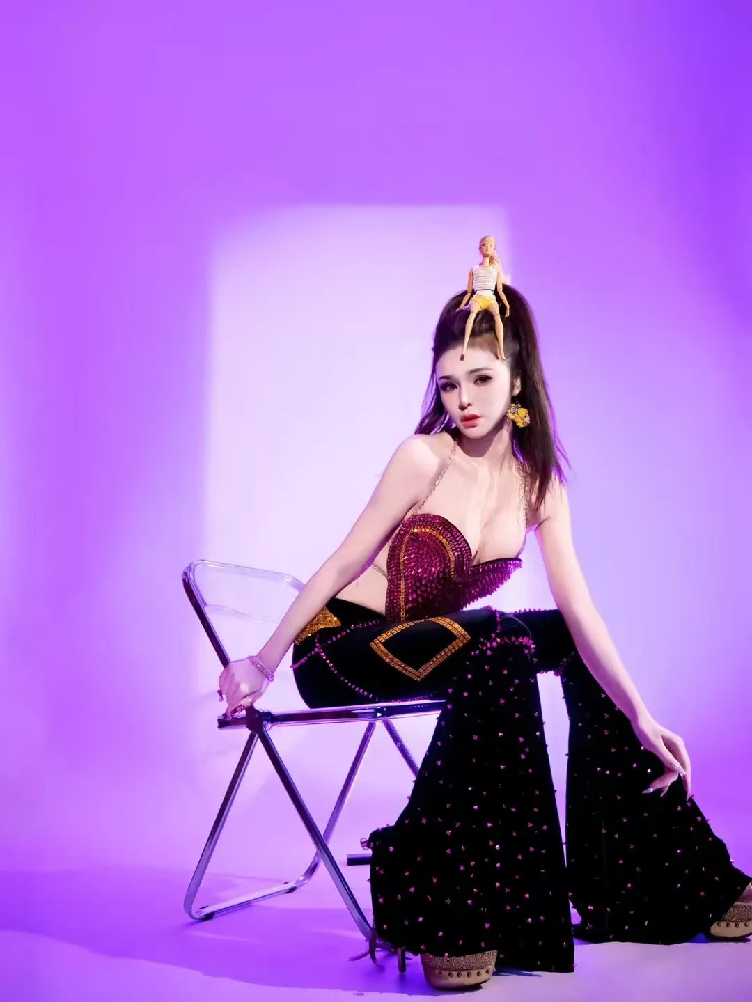 2025 جديد عصري موضة مثير المرأة بلوزات وBellbottom 2 قطعة مجموعة ملهى عيد ميلاد احتفال حفلة ملابس الفتيات الساخنة A804