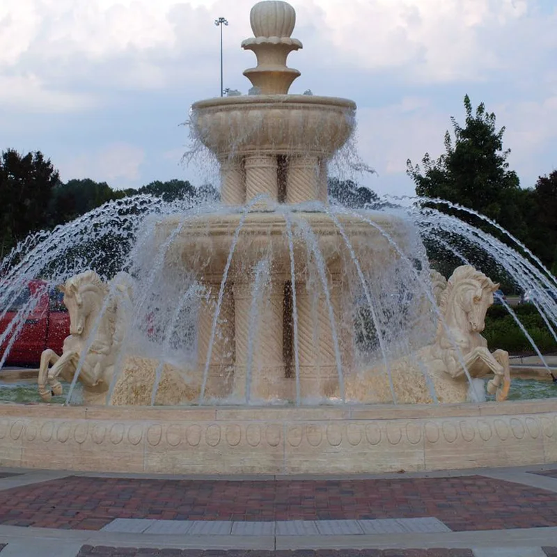 Large Hand Carved Engraved Customized Outdoor  Marble Fountain with Animal Horse Sculptures Guarantee Deposit Only