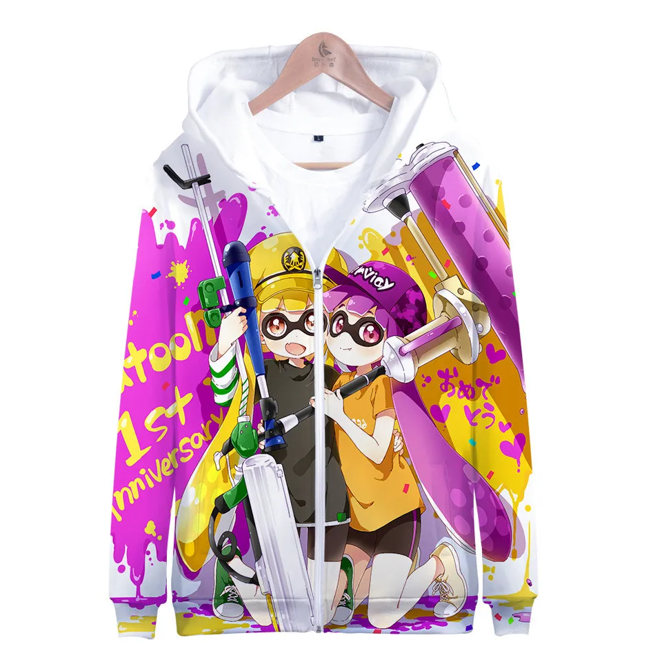 High Quality 3 to 15 Years Hoodies Splatoon Sweatshirt Zipper Splatoon Hoodie Boys Girls Cartoon Jacket Clothing